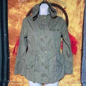 FOREVER 21-women’s army green long sleeve drawstring waist hooded jacket